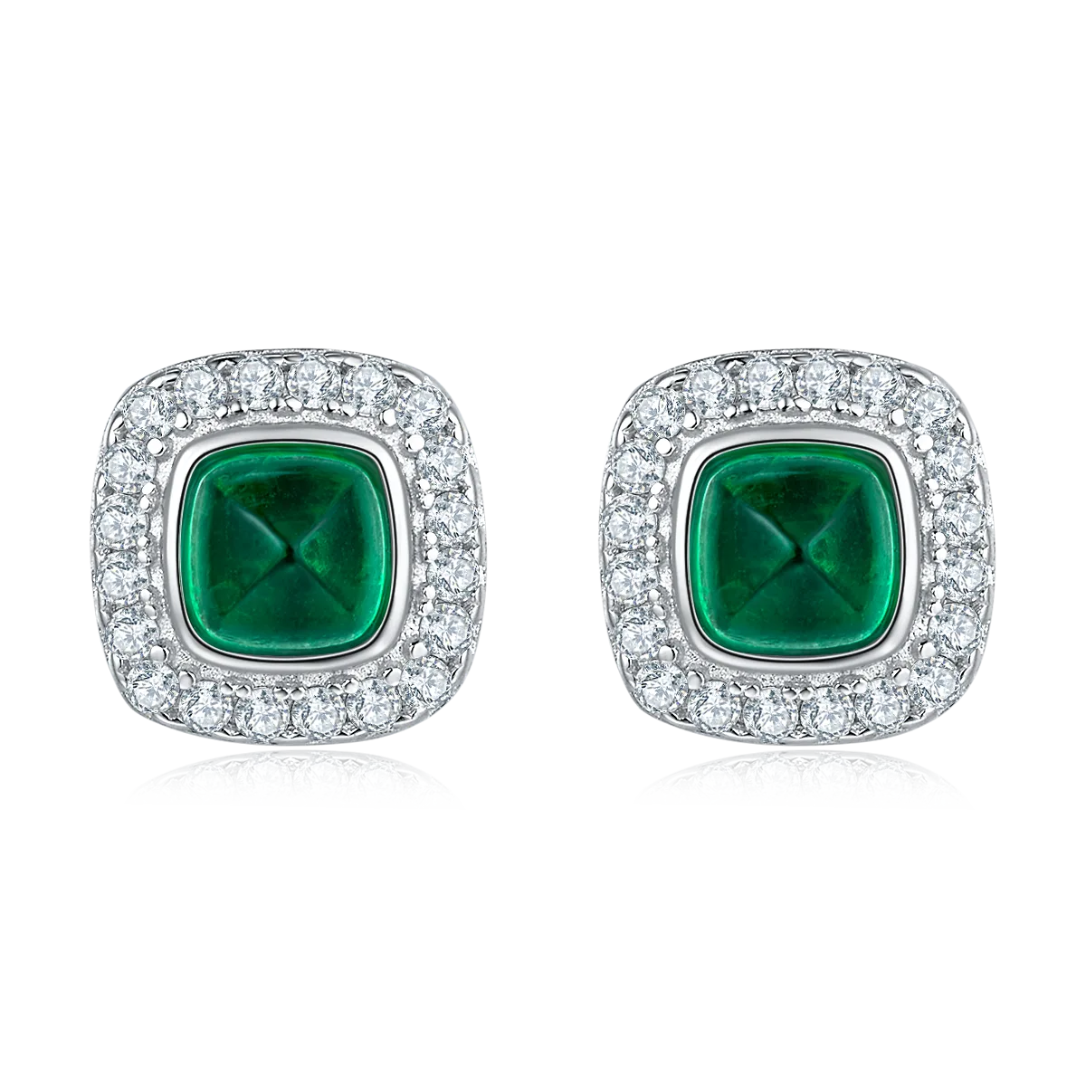 E2020295 Cushion Lab-Grown Emerald S925 White-Gold-Plated Silver Earrings 4.0mm/0.79CT