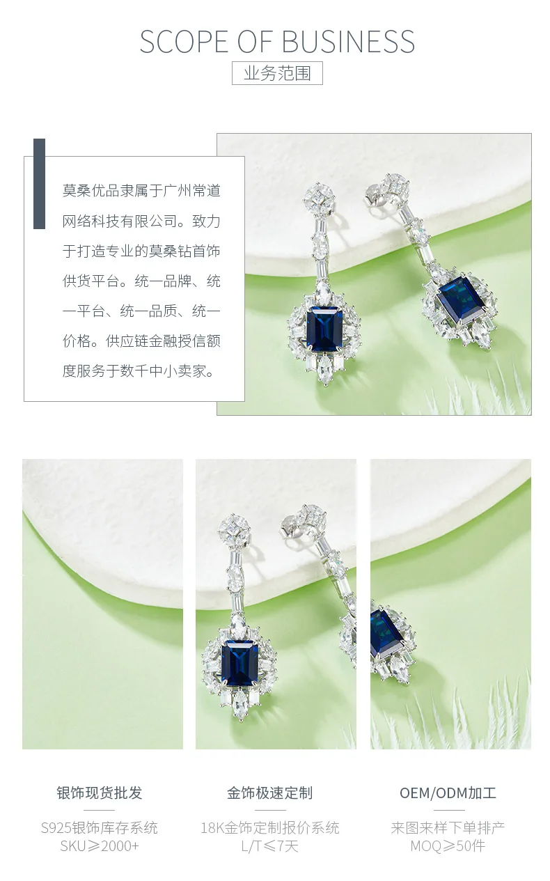 E0812B Rectangle Lab-Grown Sapphire S925 White-Gold-Plated Silver Earrings Cente