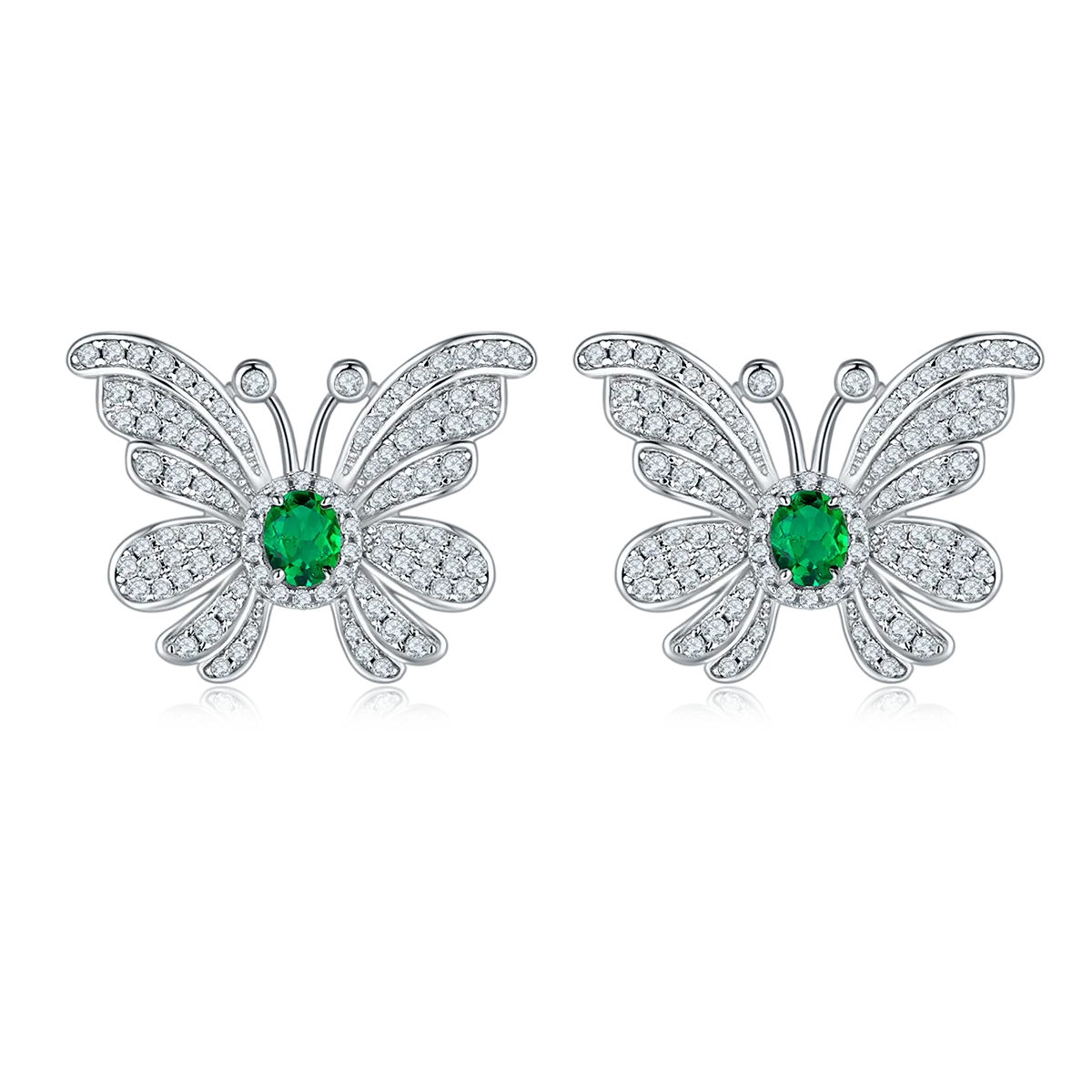E0852 Oval Lab-Grown Emerald S925 White-Gold-Plated Silver Earrings Center Stone 5*4mm/0.39CT