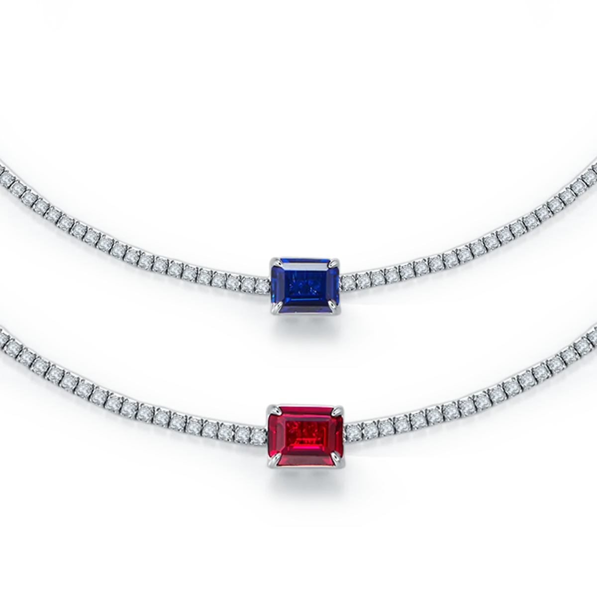 P3166 Rectangle Lab-Grown Gemstone S925 White-Gold-Plated Silver Necklace Center Stone 10*8mm/4.0CT