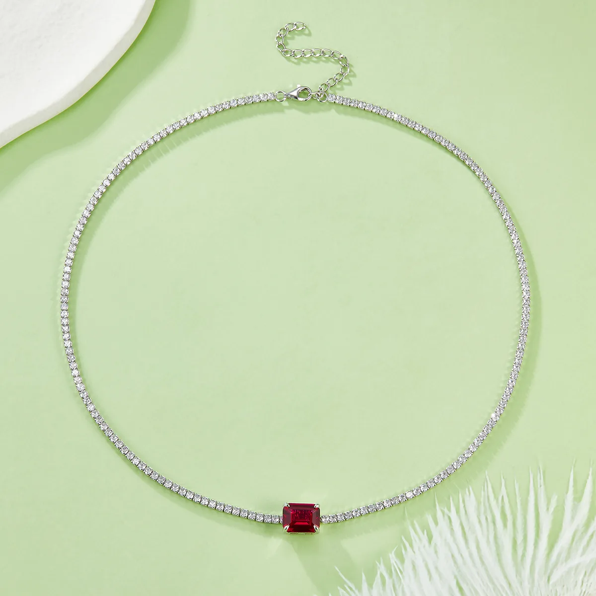 P3166 Rectangle Lab-Grown Gemstone S925 White-Gold-Plated Silver Necklace Center Stone 10*8mm/4.0CT