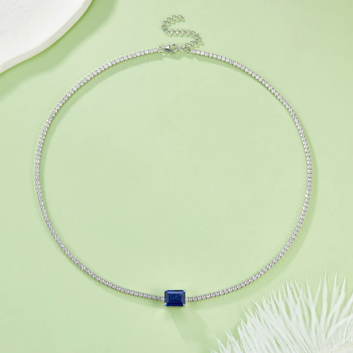 P3166 Rectangle Lab-Grown Gemstone S925 White-Gold-Plated Silver Necklace Center Stone 10*8mm/4.0CT