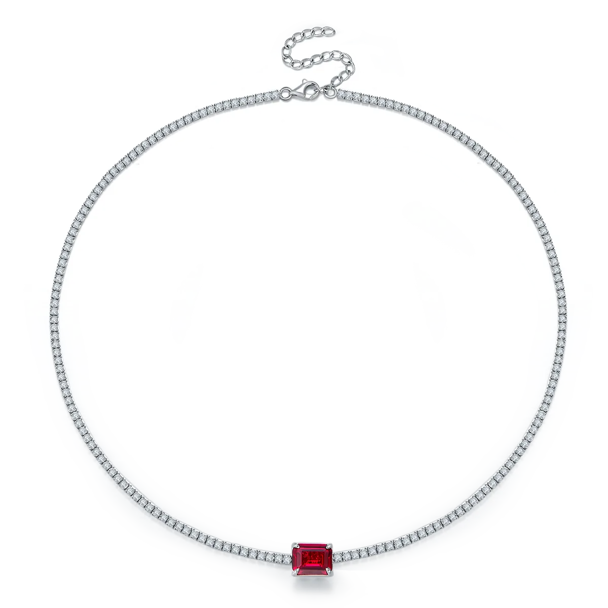 P3166 Rectangle Lab-Grown Gemstone S925 White-Gold-Plated Silver Necklace Center Stone 10*8mm/4.0CT