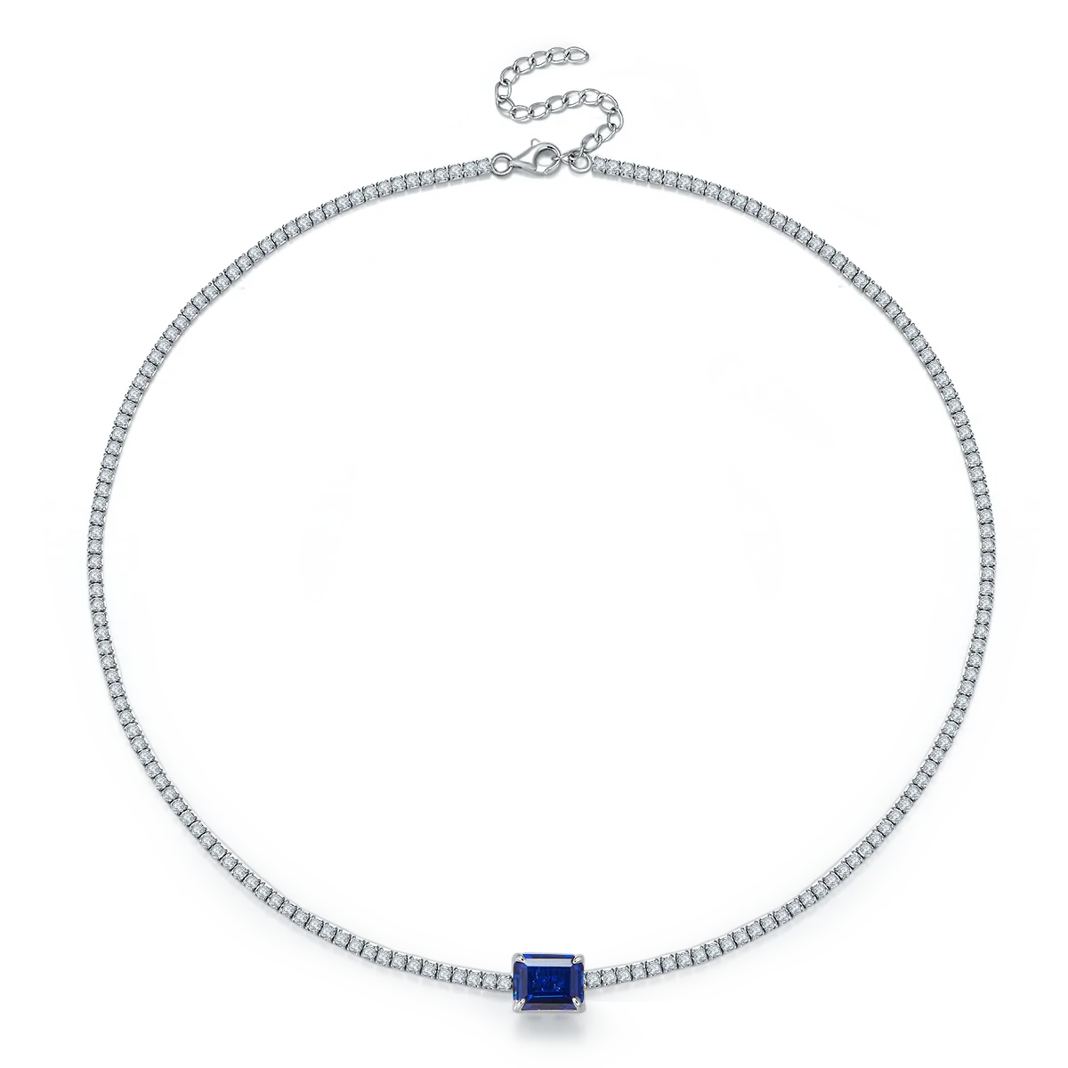 P3166 Rectangle Lab-Grown Gemstone S925 White-Gold-Plated Silver Necklace Center Stone 10*8mm/4.0CT