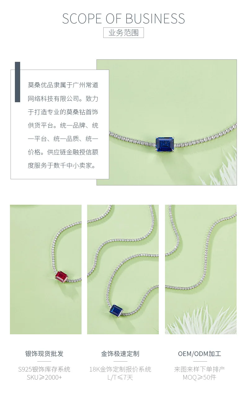 P3166 Rectangle Lab-Grown Gemstone S925 White-Gold-Plated Silver Necklace Center