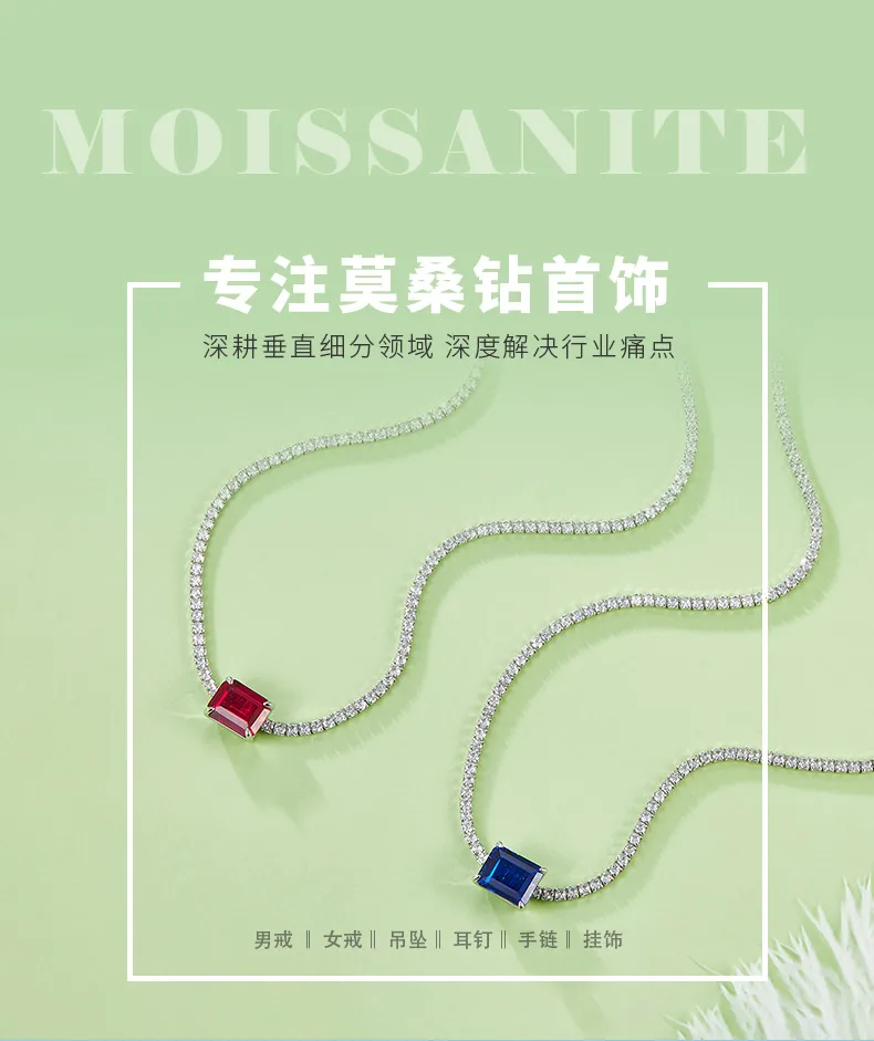 P3166 Rectangle Lab-Grown Gemstone S925 White-Gold-Plated Silver Necklace Center