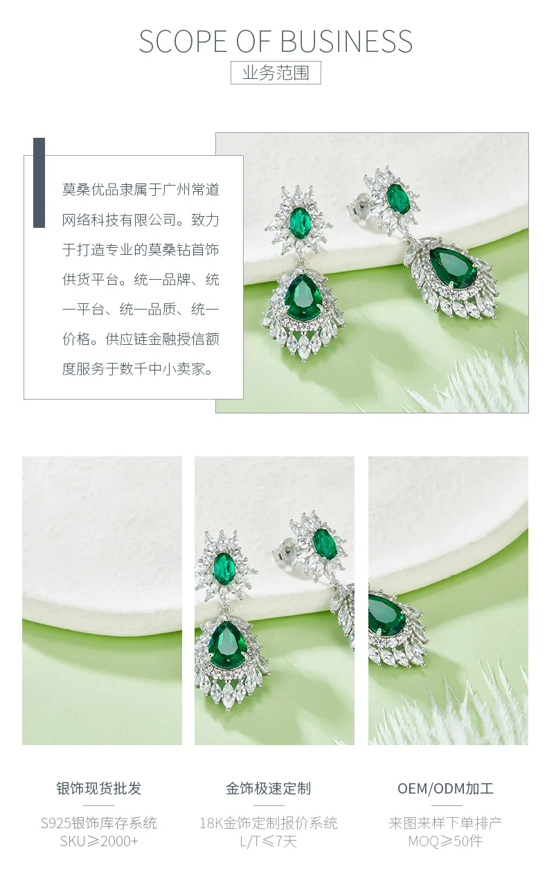 E0072 Pear Lab-Grown Emerald S925 White-Gold-Plated Silver Earrings Center Stone