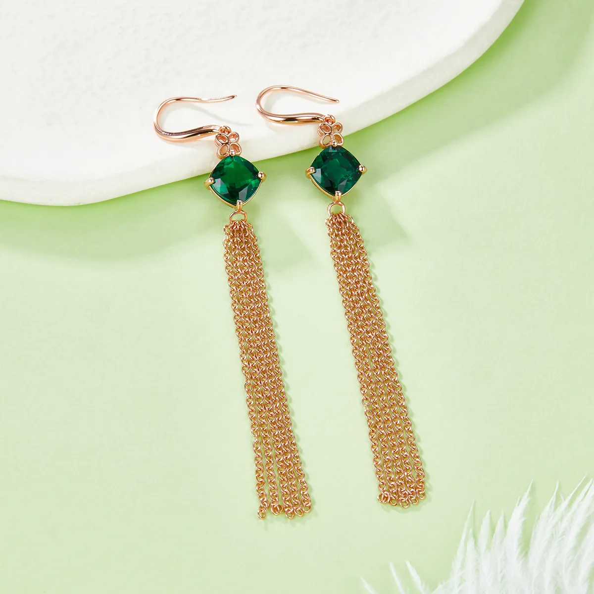 E2020983 Cushion Lab-Grown Emerald S925 Silver Earrings Center Stone 8.0mm/3.7CT