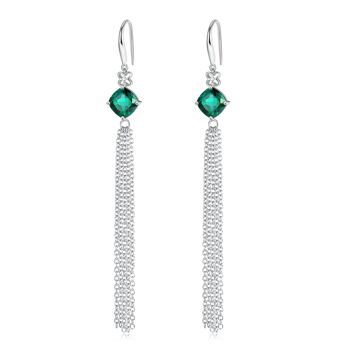 E2020983 Cushion Lab-Grown Emerald S925 Silver Earrings Center Stone 8.0mm/3.7CT
