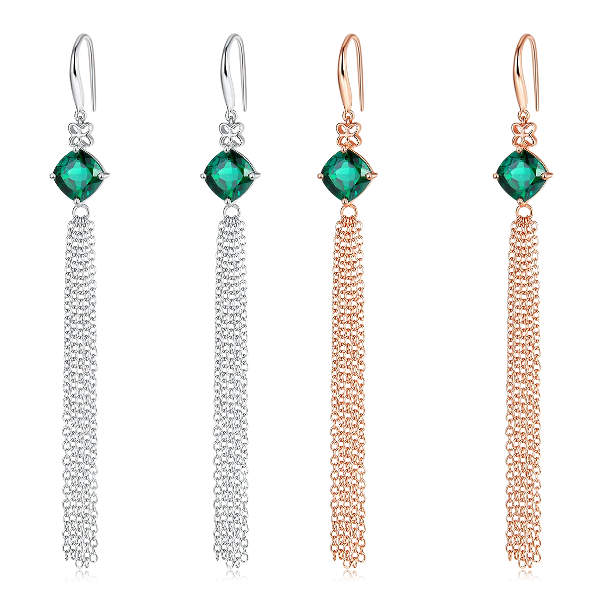 E2020983 Cushion Lab-Grown Emerald S925 Silver Earrings Center Stone 8.0mm/3.7CT