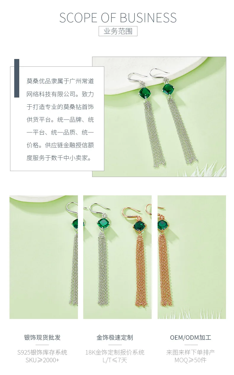 E2020983 Cushion Lab-Grown Emerald S925 Silver Earrings Center Stone 8.0mm/3.7CT