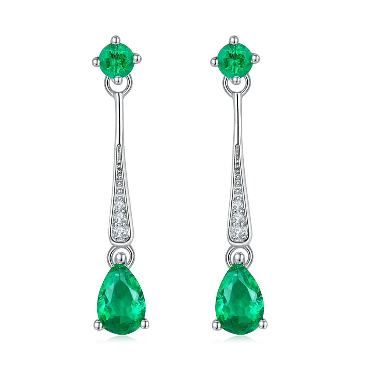 E2020426 Pear Lab-Grown Emerald S925 White-Gold-Plated Silver Earrings Center Stone 6*4mm/0.5CT