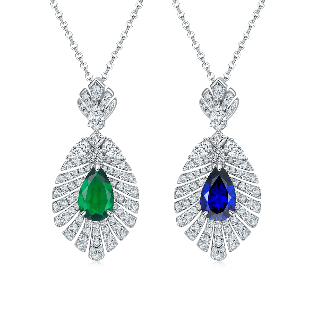 P0830 Pear Lab-Grown Gemstone S925 White-Gold-Plated Silver Necklace Center Stone 11*7mm/2.75CT