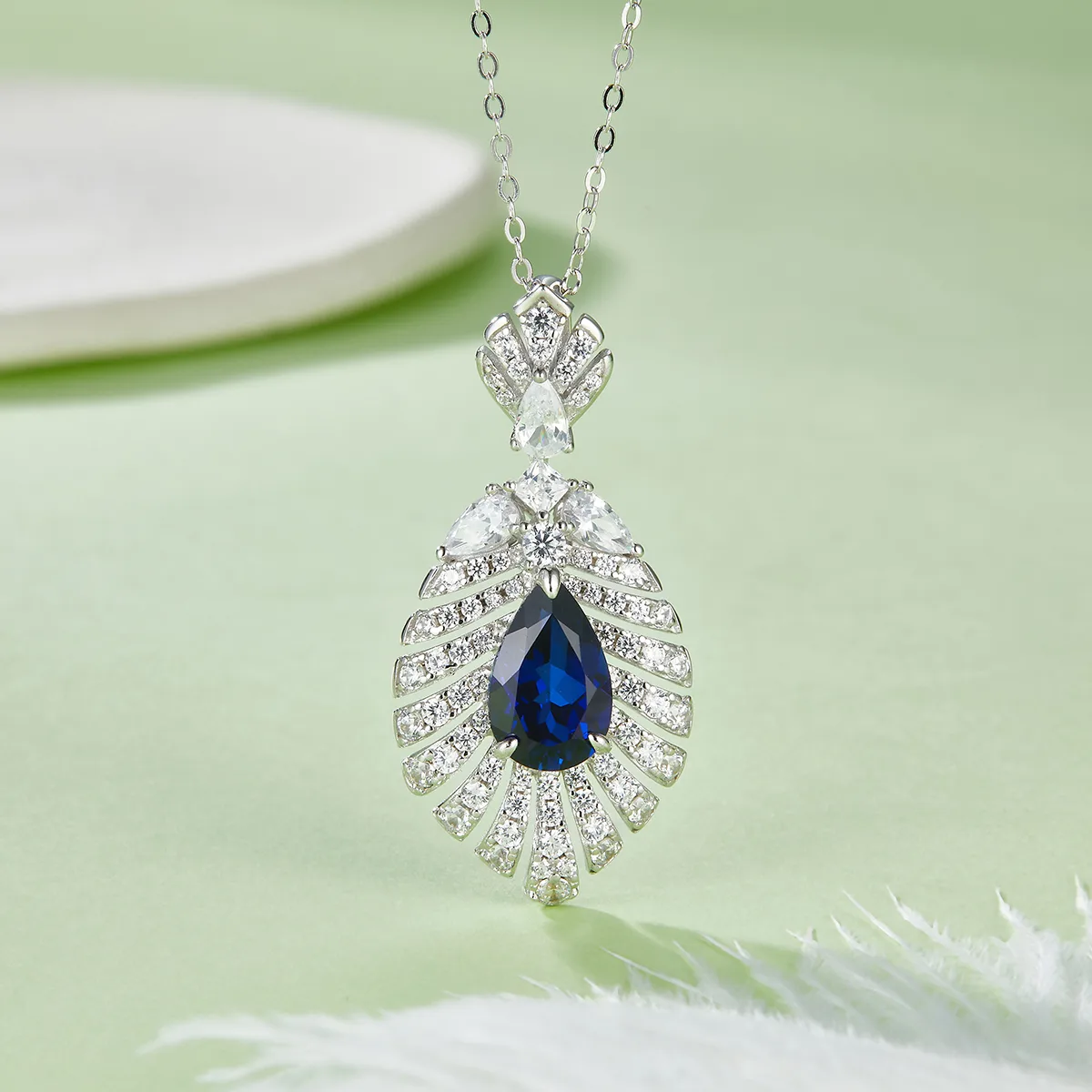 P0830 Pear Lab-Grown Gemstone S925 White-Gold-Plated Silver Necklace Center Stone 11*7mm/2.75CT