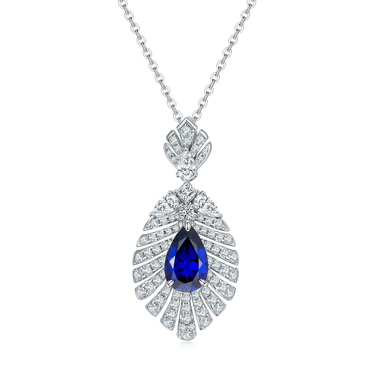 P0830 Pear Lab-Grown Gemstone S925 White-Gold-Plated Silver Necklace Center Stone 11*7mm/2.75CT