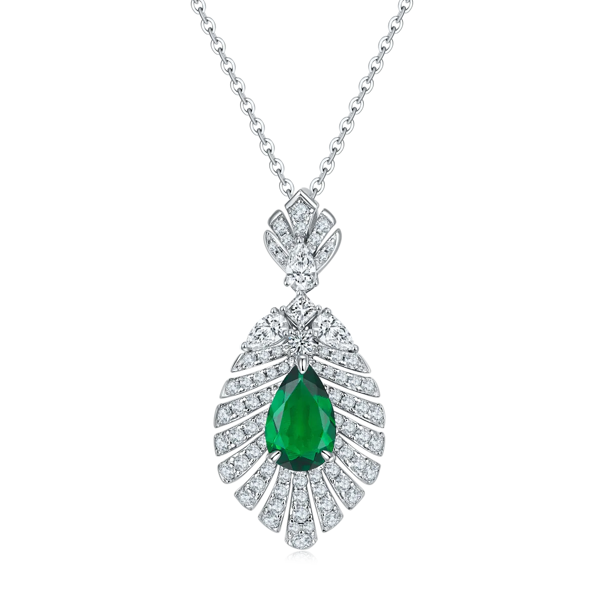 P0830 Pear Lab-Grown Gemstone S925 White-Gold-Plated Silver Necklace Center Stone 11*7mm/2.75CT