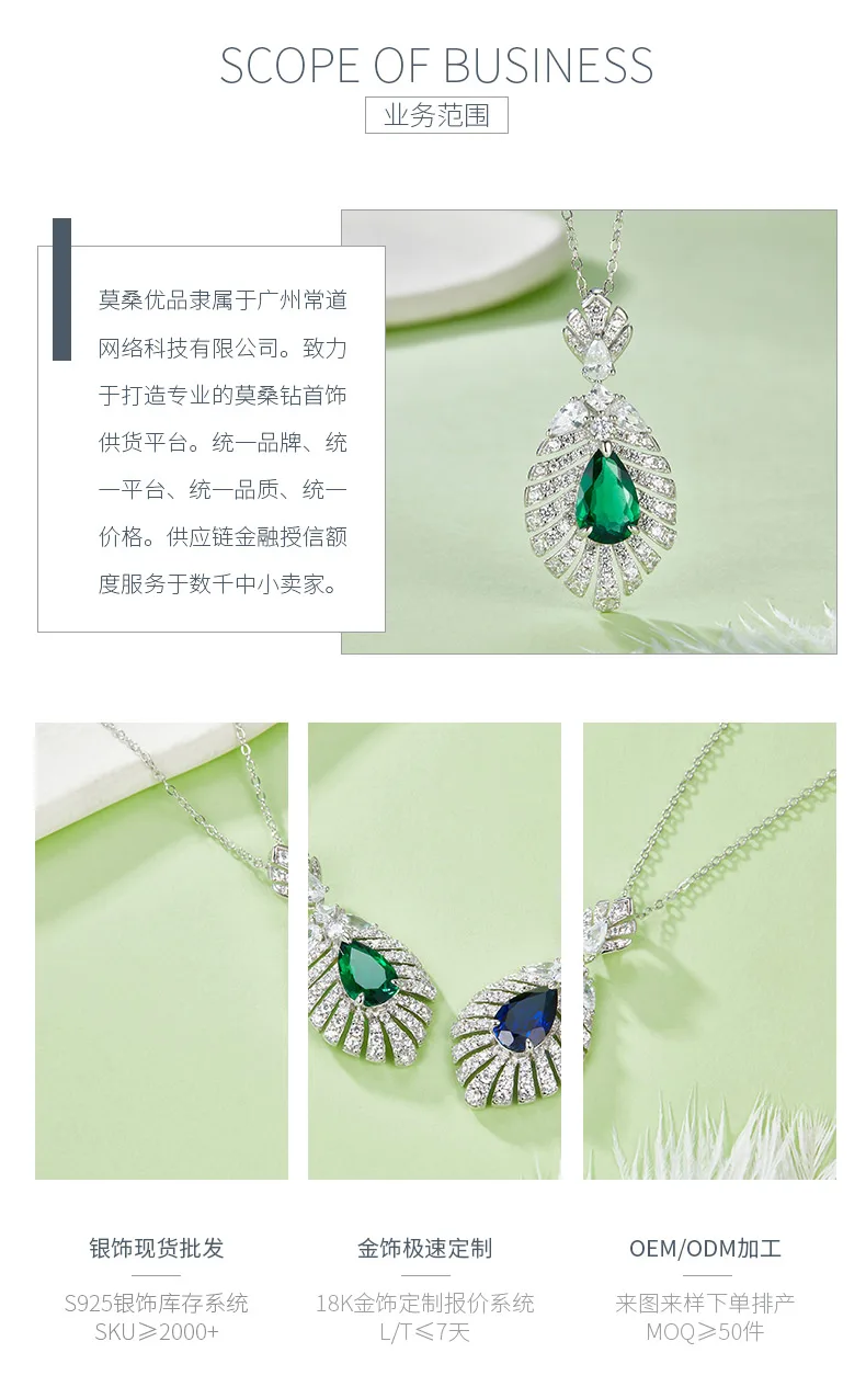P0830 Pear Lab-Grown Gemstone S925 White-Gold-Plated Silver Necklace Center Ston