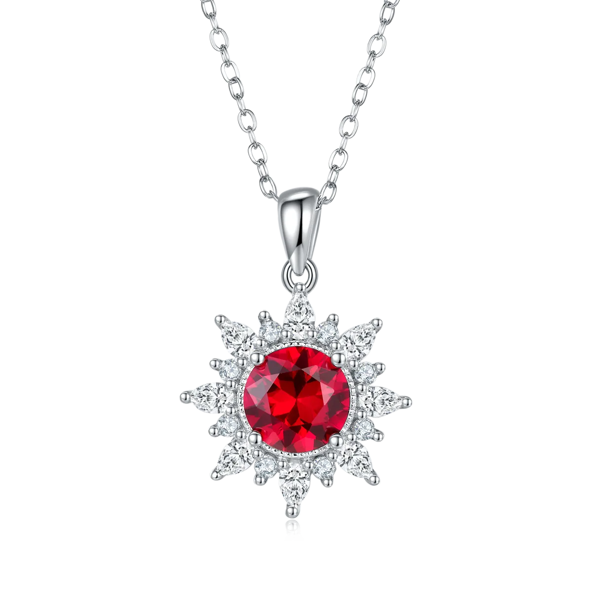 P1642 Round Lab-Grown Gemstone S925 White-Gold-Plated Silver Necklace Center Stone 7.0mm/2.0CT