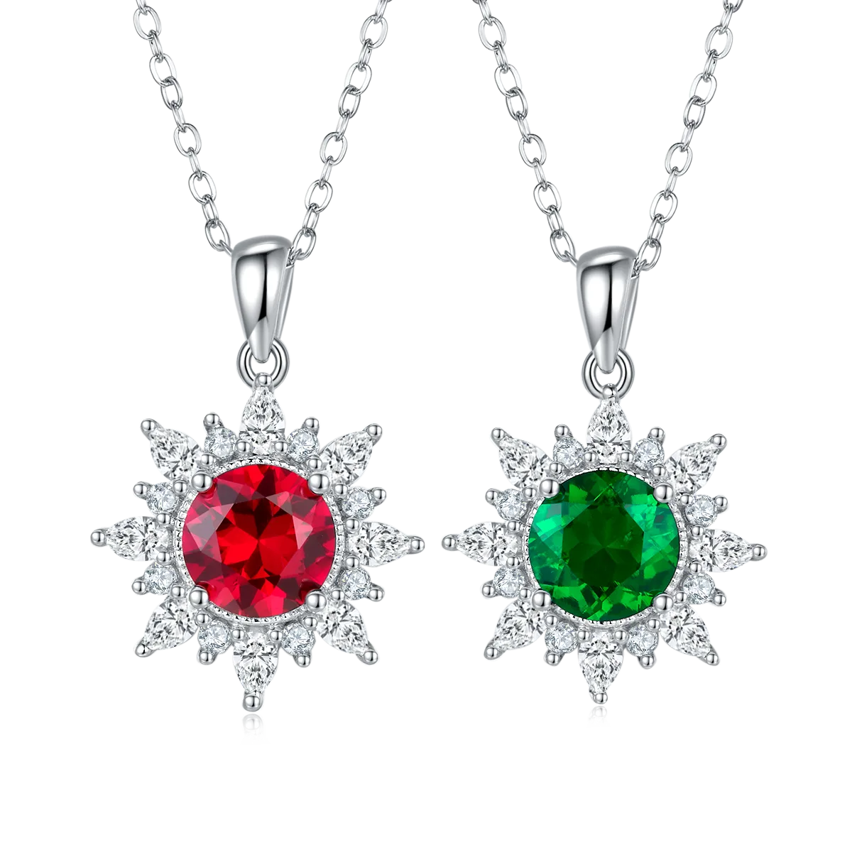 P1642 Round Lab-Grown Gemstone S925 White-Gold-Plated Silver Necklace Center Stone 7.0mm/2.0CT