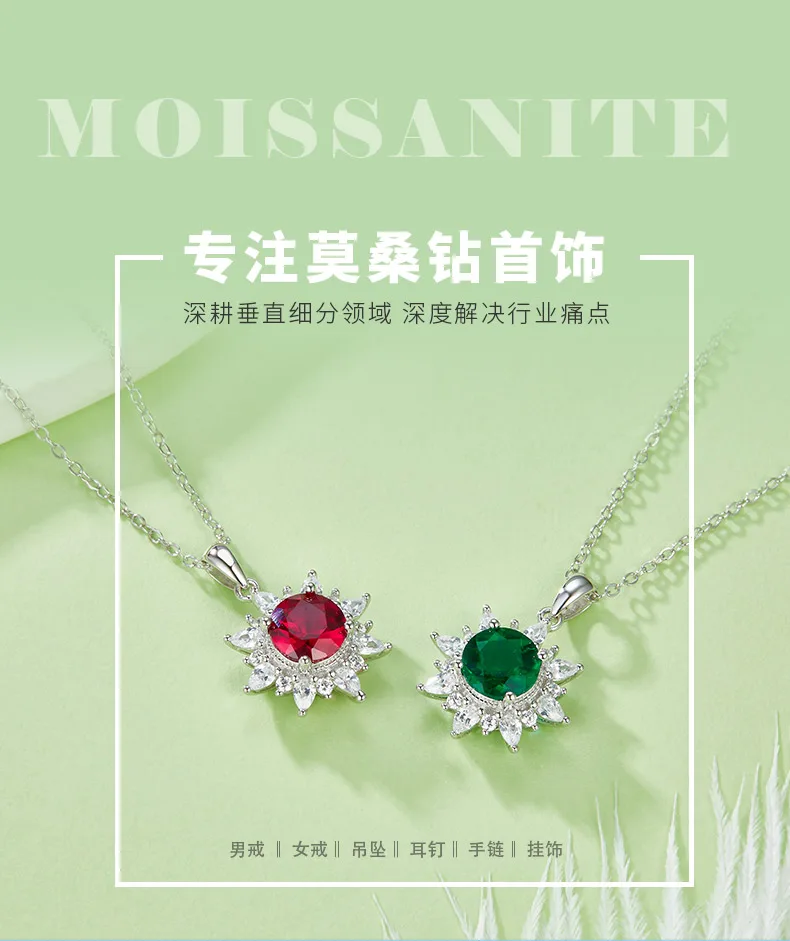 P1642 Round Lab-Grown Gemstone S925 White-Gold-Plated Silver Necklace Center Sto