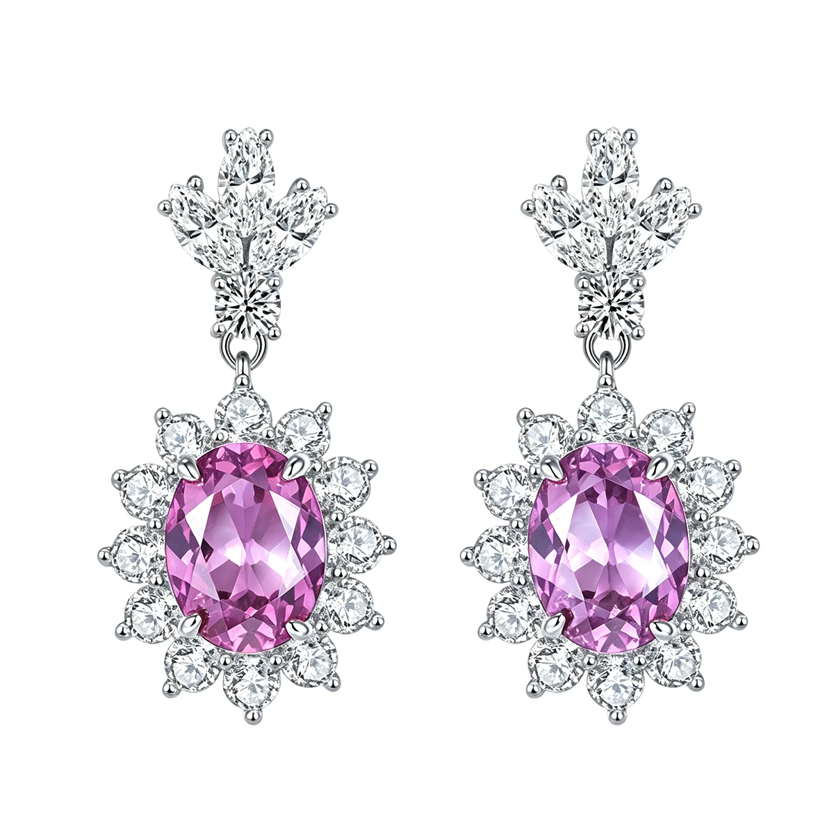 P0052R Oval Lab-Grown Ruby S925 White-Gold-Plated Silver Earrings Center Stone 9*7mm/3.2CT