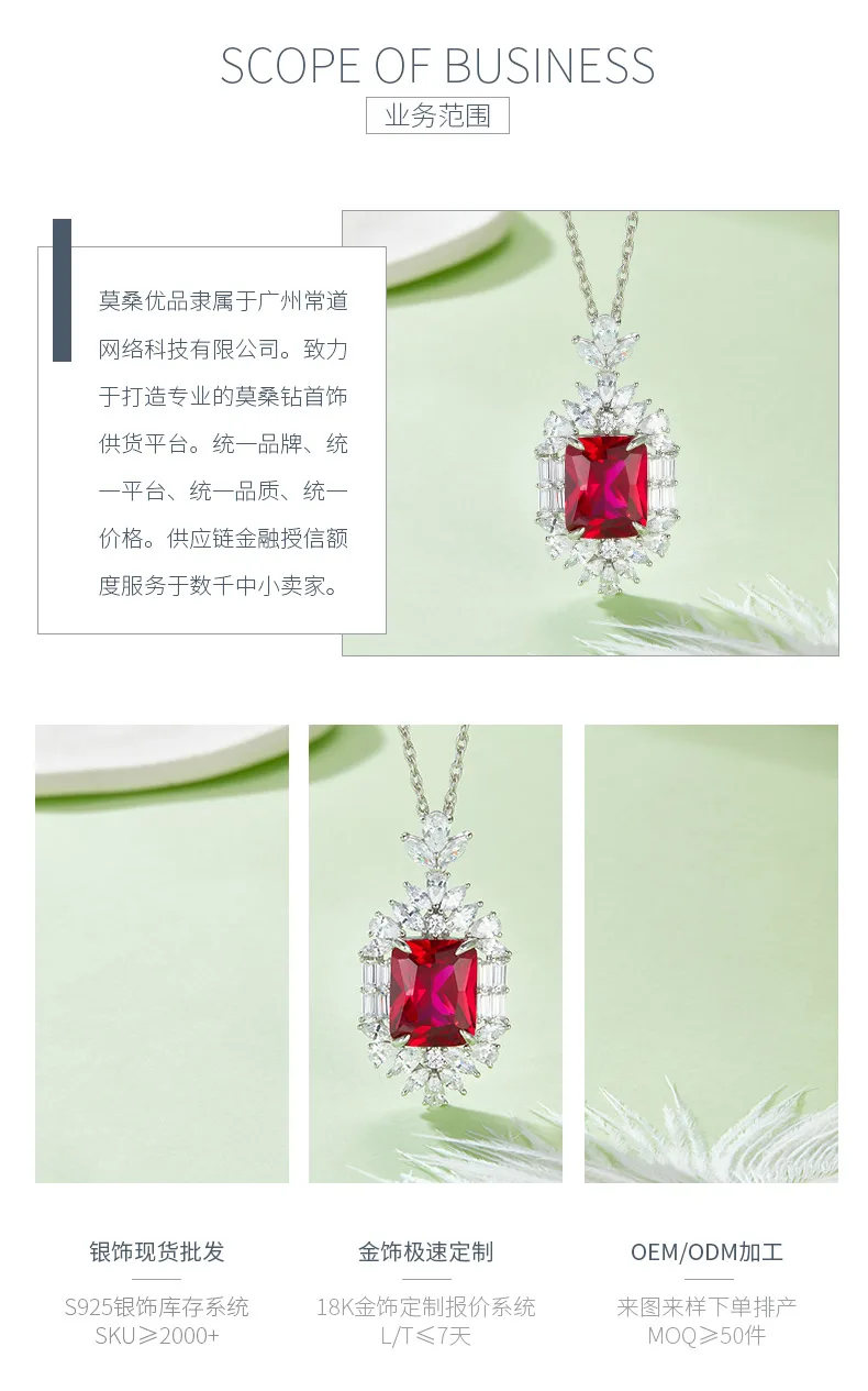 P-015R Rectangle Lab-Grown Ruby S925 White-Gold-Plated Silver Necklace Center St