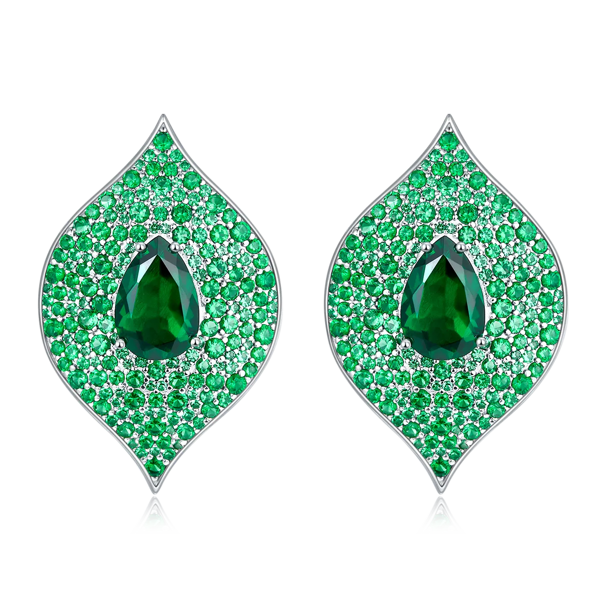 E1472 Pear Lab-Grown Gemstone S925 White-Gold-Plated Silver Earrings 8.0CT