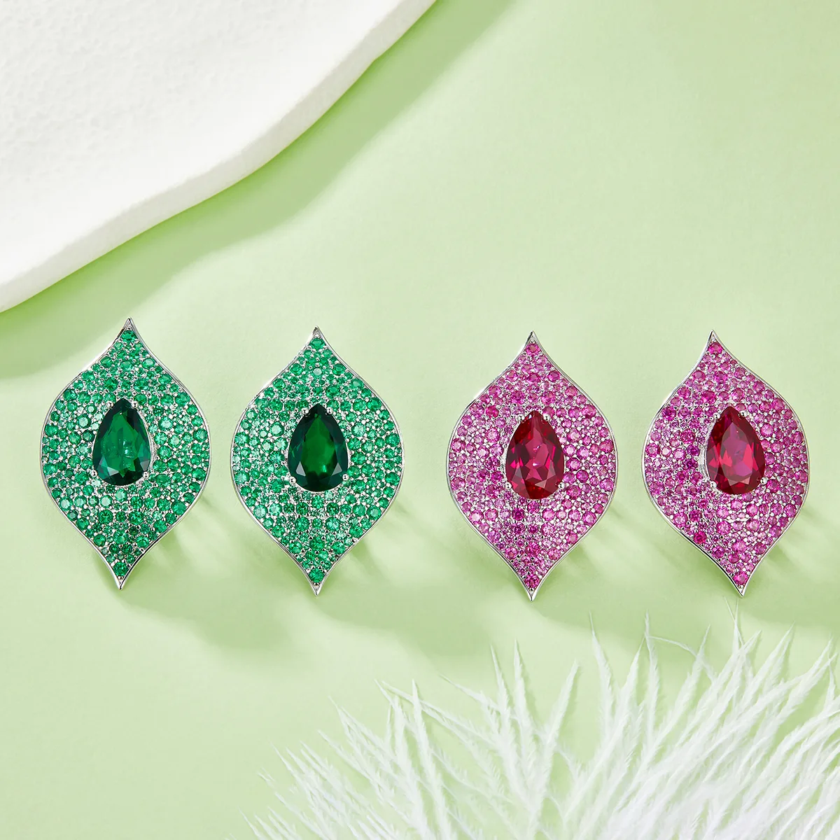 E1472 Pear Lab-Grown Gemstone S925 White-Gold-Plated Silver Earrings 8.0CT