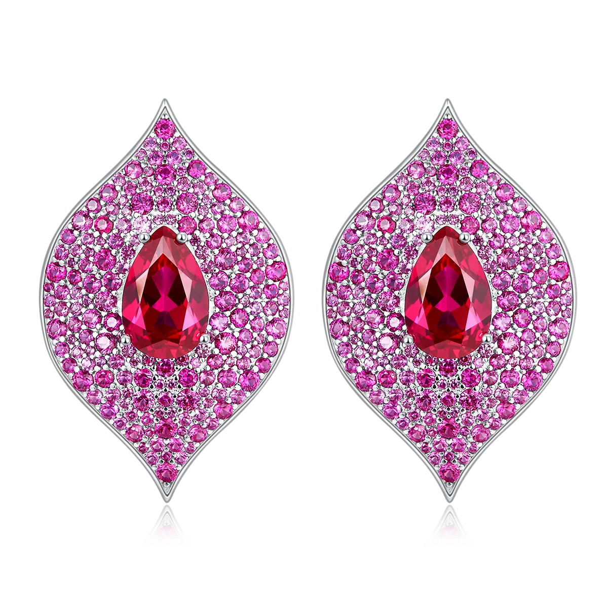E1472 Pear Lab-Grown Gemstone S925 White-Gold-Plated Silver Earrings 8.0CT