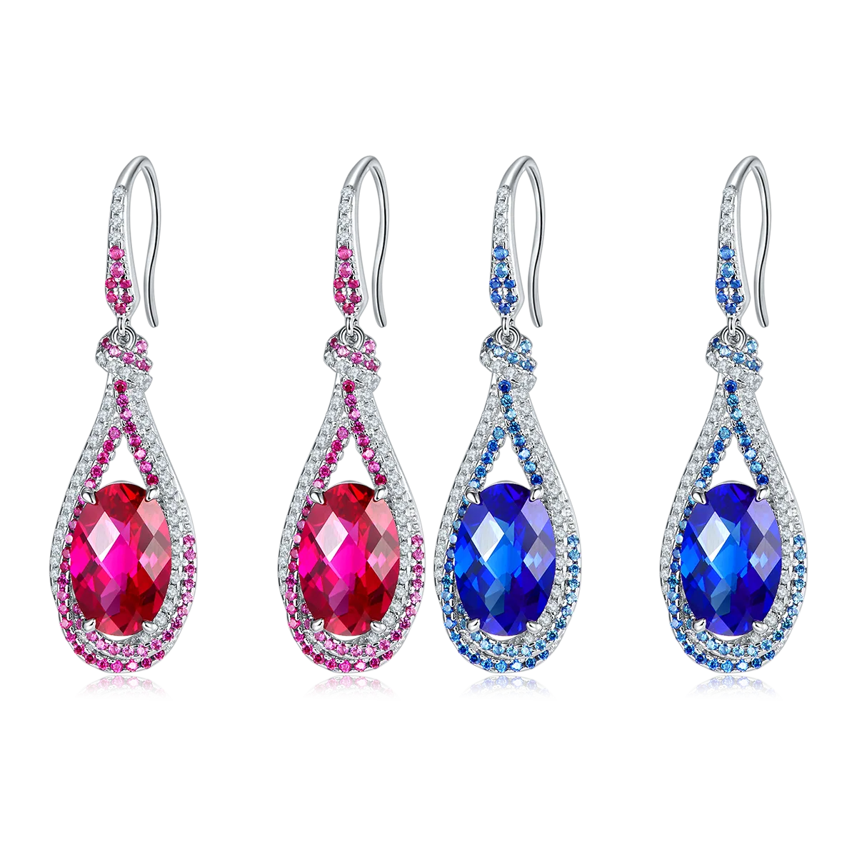E1457 Oval Lab-Grown Gemstone S925 White-Gold-Plated Silver Earrings Center Stone 12*7mm/7.0CT