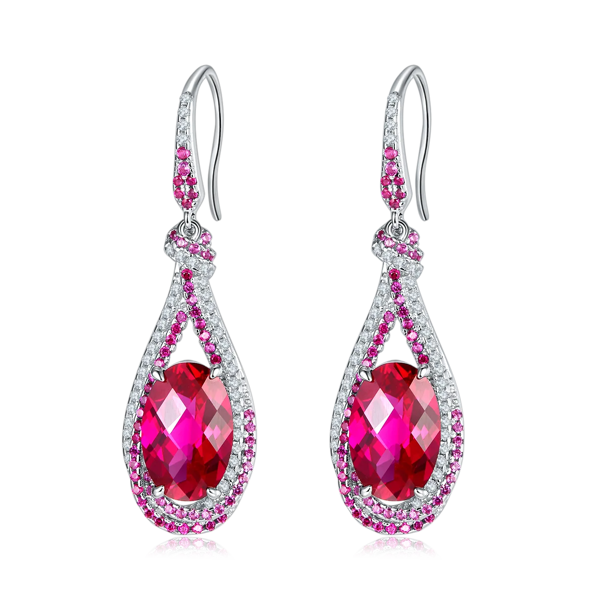 E1457 Oval Lab-Grown Gemstone S925 White-Gold-Plated Silver Earrings Center Stone 12*7mm/7.0CT