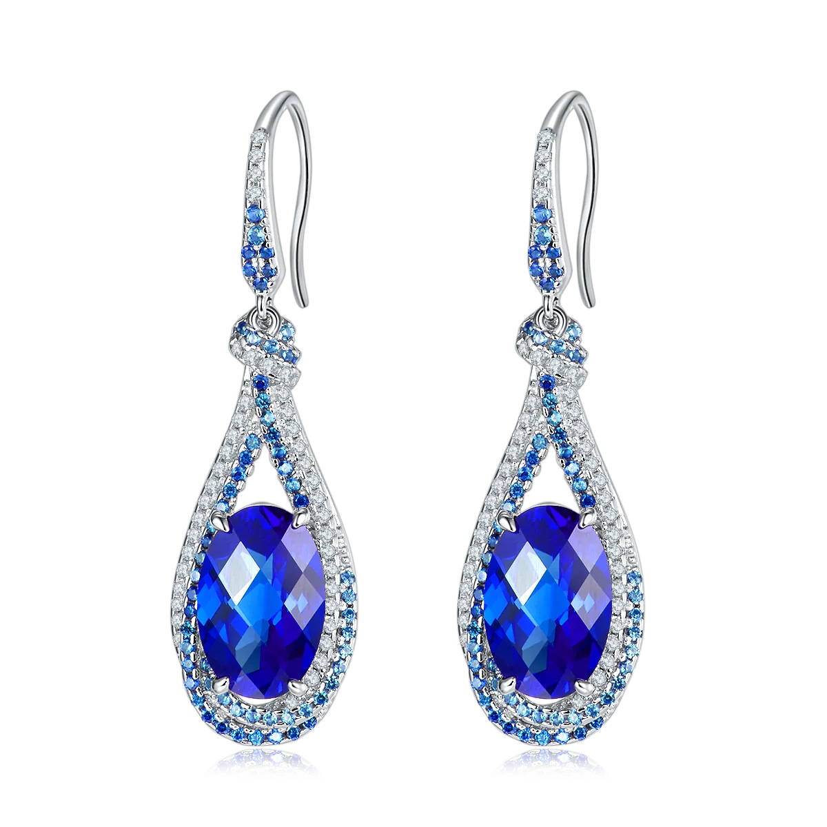 E1457 Oval Lab-Grown Gemstone S925 White-Gold-Plated Silver Earrings Center Stone 12*7mm/7.0CT