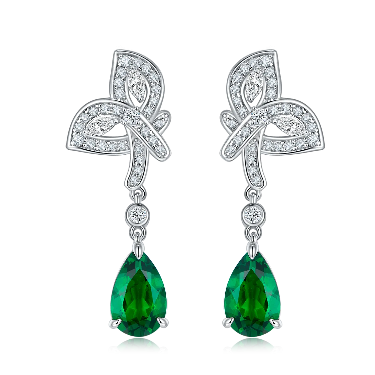 E0808 Pear Lab-Grown Emerald S925 Silver Earrings Center Stone 11*7mm/3.95CT