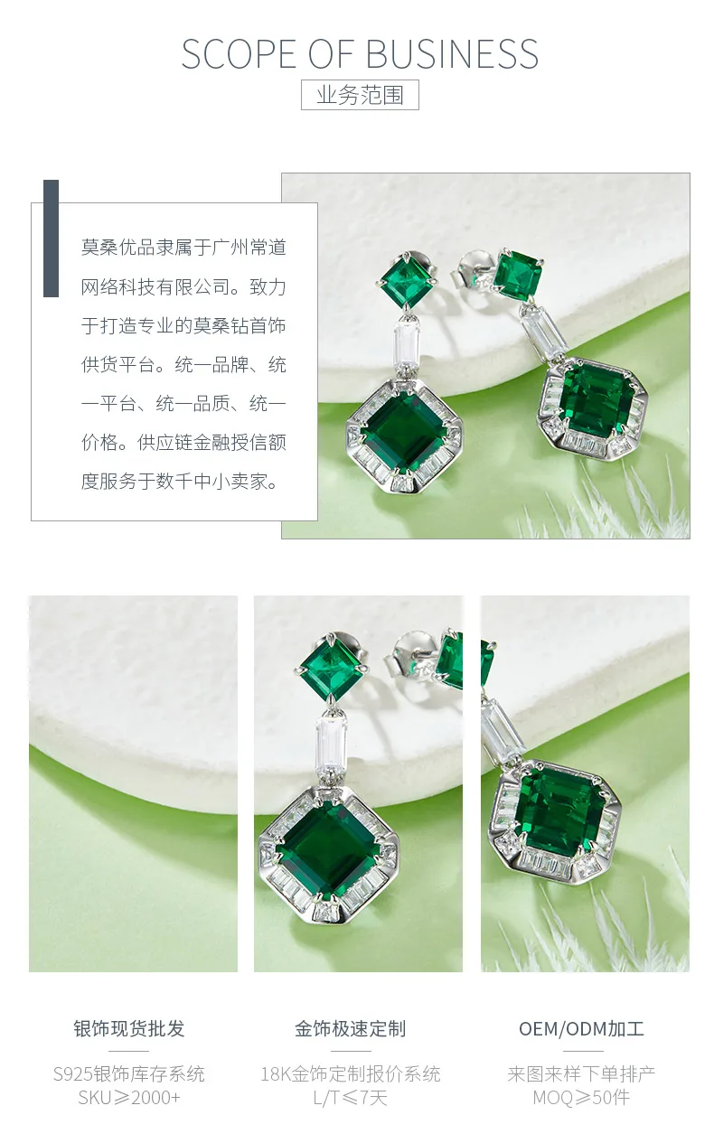 E0824 Asscher Lab-Grown Emerald S925 Silver Earrings Center Stone 8*8mm/5.13CT d