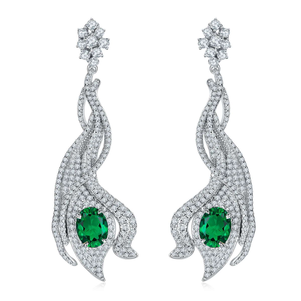 E0813 Oval Lab-Grown Gemstone S925 White-Gold-Plated Silver Earrings Center Stone 9*7mm/5.0CT