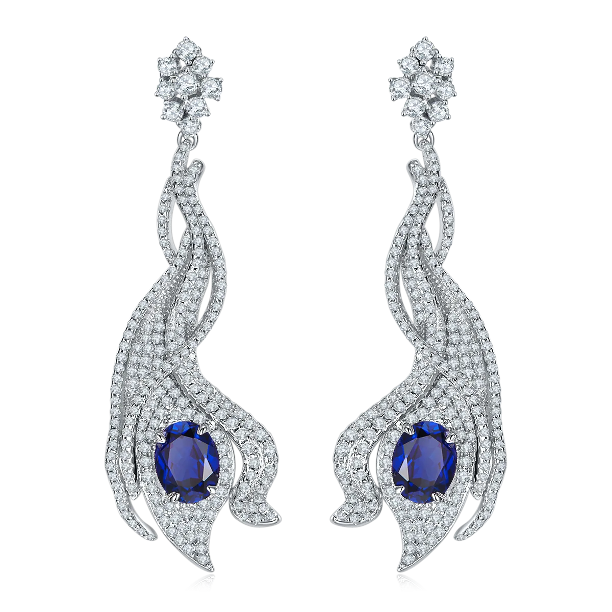 E0813 Oval Lab-Grown Gemstone S925 White-Gold-Plated Silver Earrings Center Stone 9*7mm/5.0CT