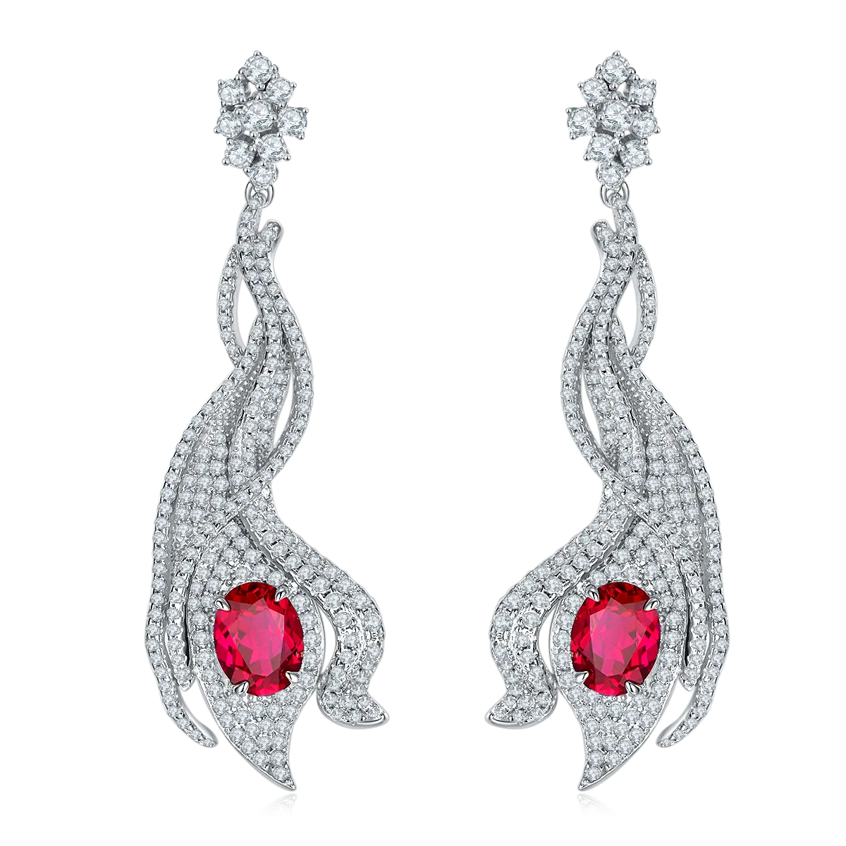 E0813 Oval Lab-Grown Gemstone S925 White-Gold-Plated Silver Earrings Center Stone 9*7mm/5.0CT