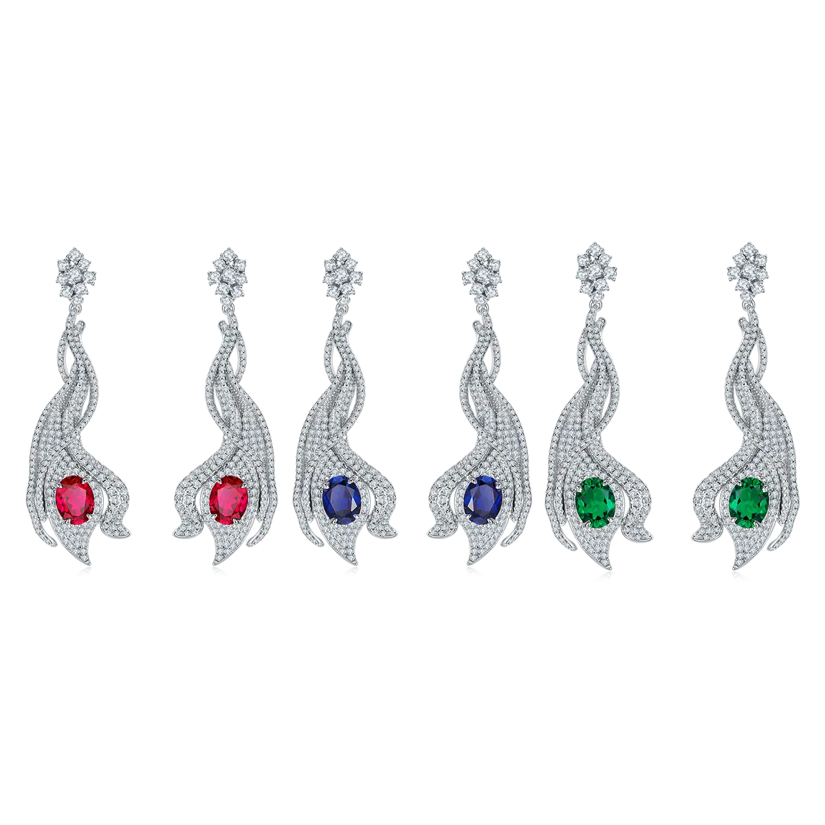 E0813 Oval Lab-Grown Gemstone S925 White-Gold-Plated Silver Earrings Center Stone 9*7mm/5.0CT