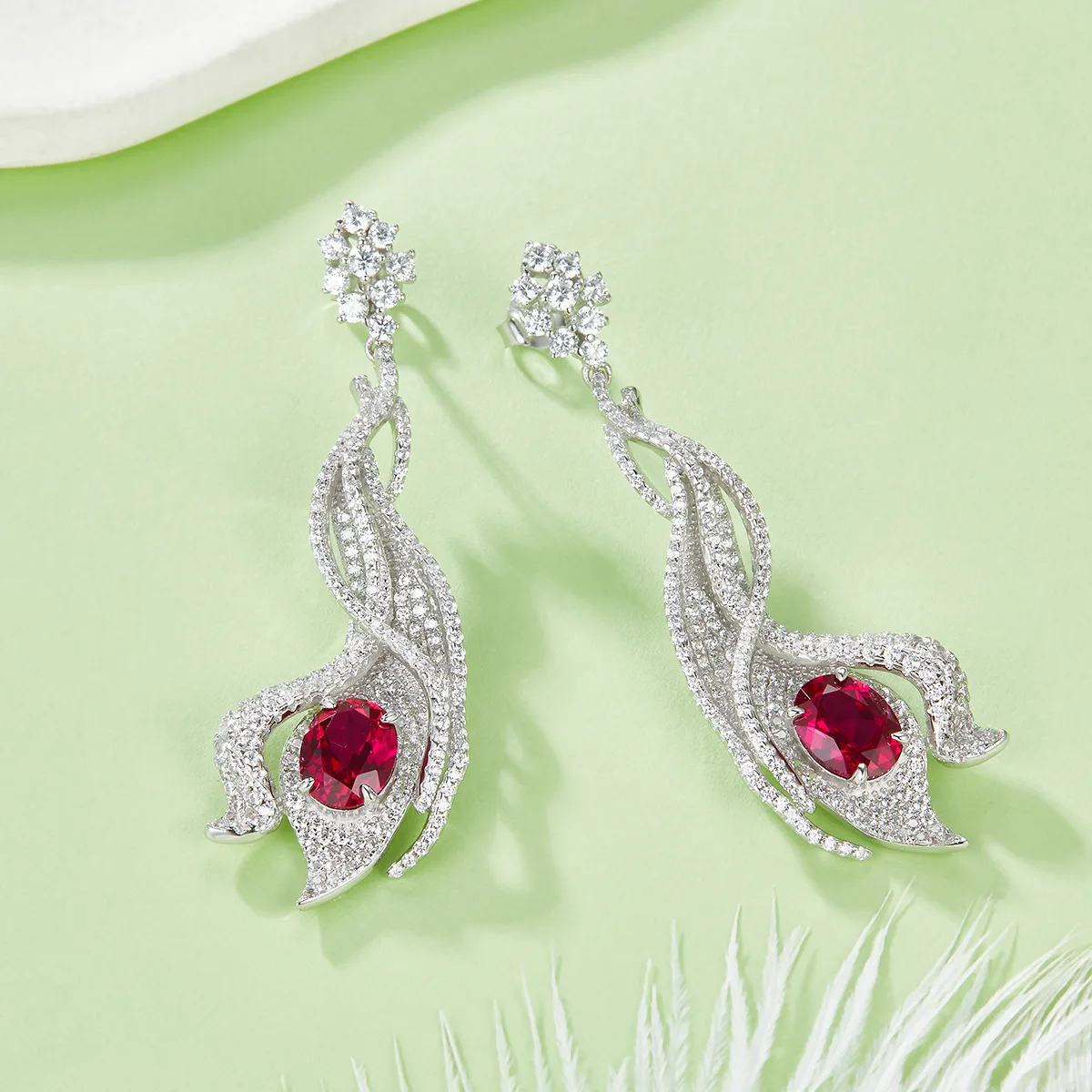 E0813 Oval Lab-Grown Gemstone S925 White-Gold-Plated Silver Earrings Center Stone 9*7mm/5.0CT