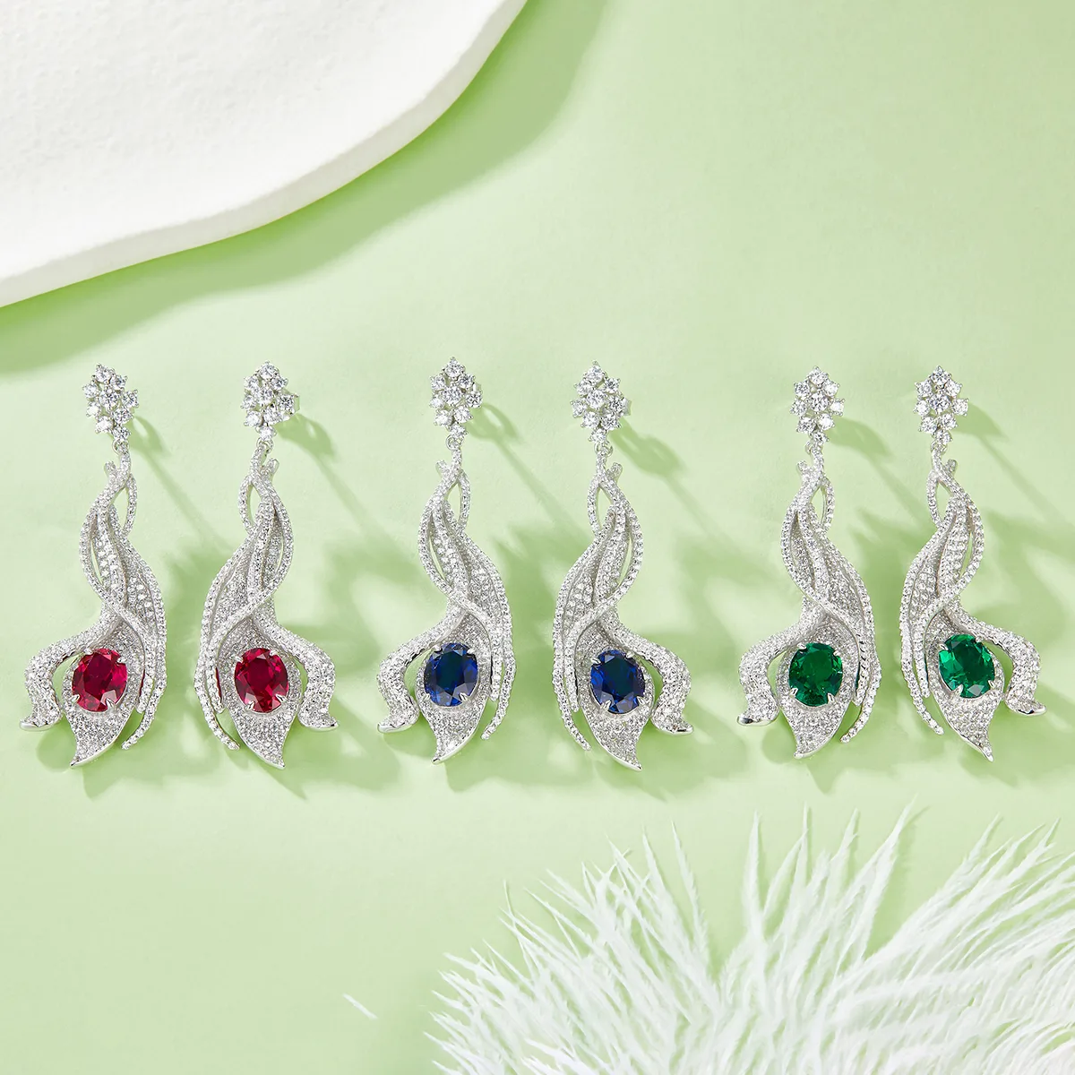 E0813 Oval Lab-Grown Gemstone S925 White-Gold-Plated Silver Earrings Center Stone 9*7mm/5.0CT