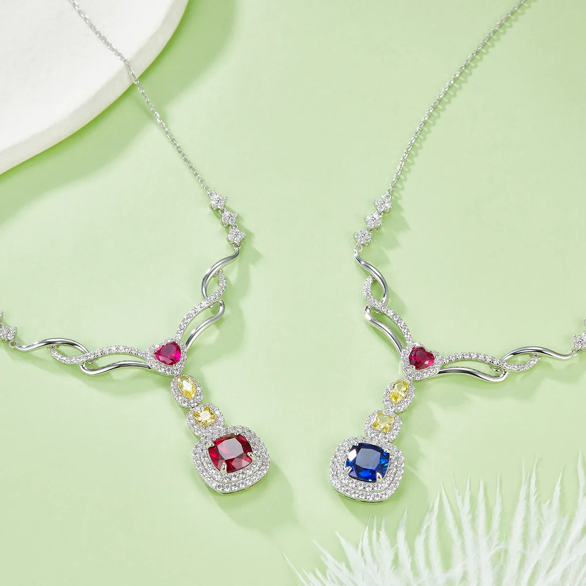 P0864 Cushion Lab-Grown Gemstone S925 White-Gold-Plated Silver Necklace 2.96CT