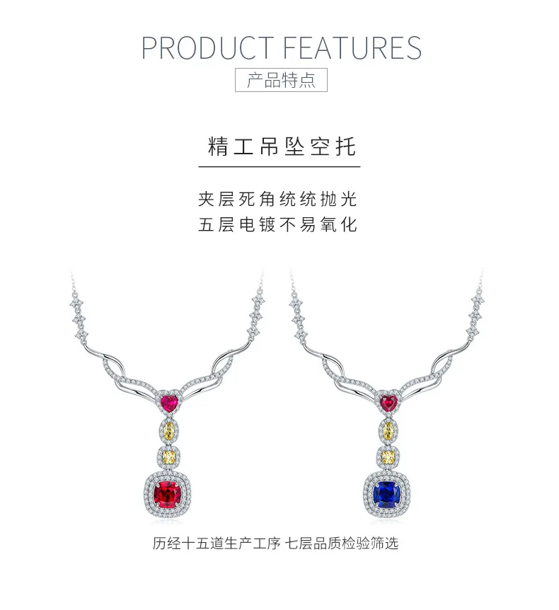 P0864 Cushion Lab-Grown Gemstone S925 White-Gold-Plated Silver Necklace 2.96CT d