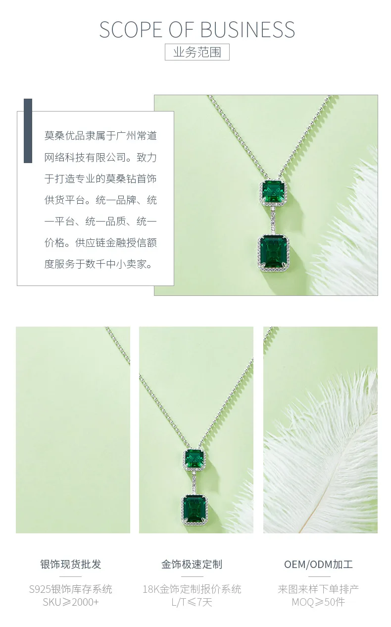 P1411-1 Rectangle Lab-Grown Emerald S925 White-Gold-Plated Silver Necklace 12.7C