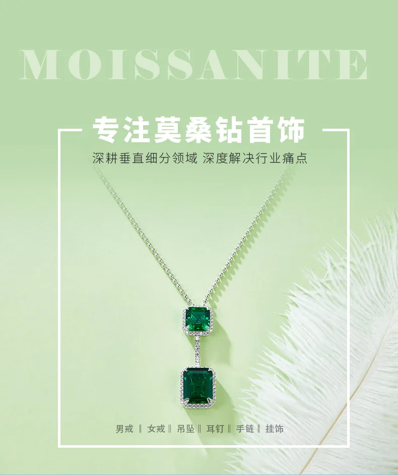 P1411-1 Rectangle Lab-Grown Emerald S925 White-Gold-Plated Silver Necklace 12.7C