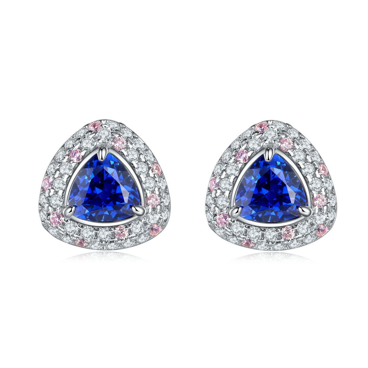 E1692B Trilliant Lab-Grown Sapphire S925 White-Gold-Plated Silver Earrings 1.6CT