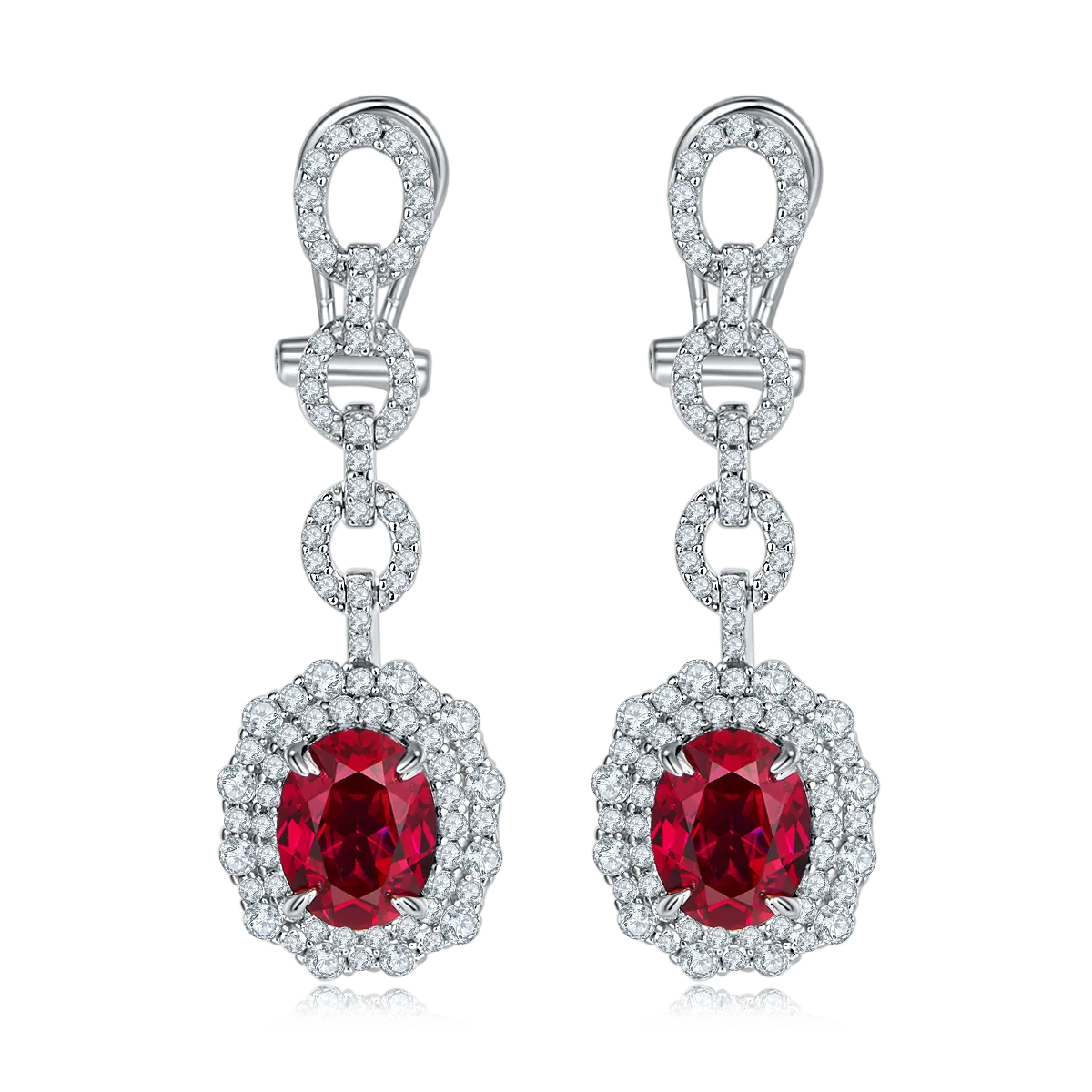 E202320 Oval Lab-Grown Gemstone S925 White-Gold-Plated Silver Earrings 4.0CT