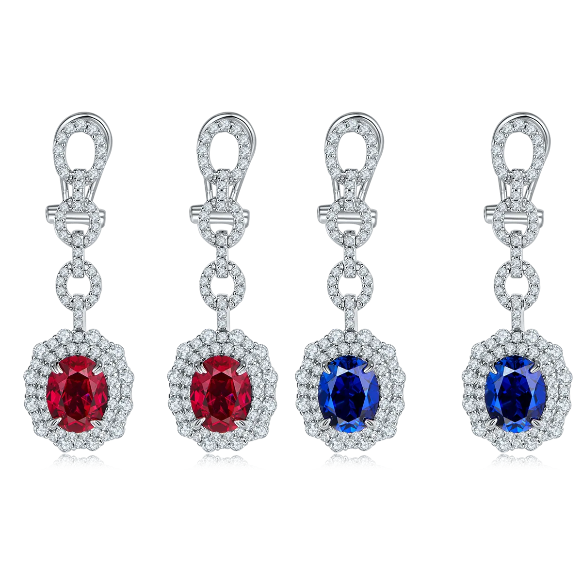 E202320 Oval Lab-Grown Gemstone S925 White-Gold-Plated Silver Earrings 4.0CT
