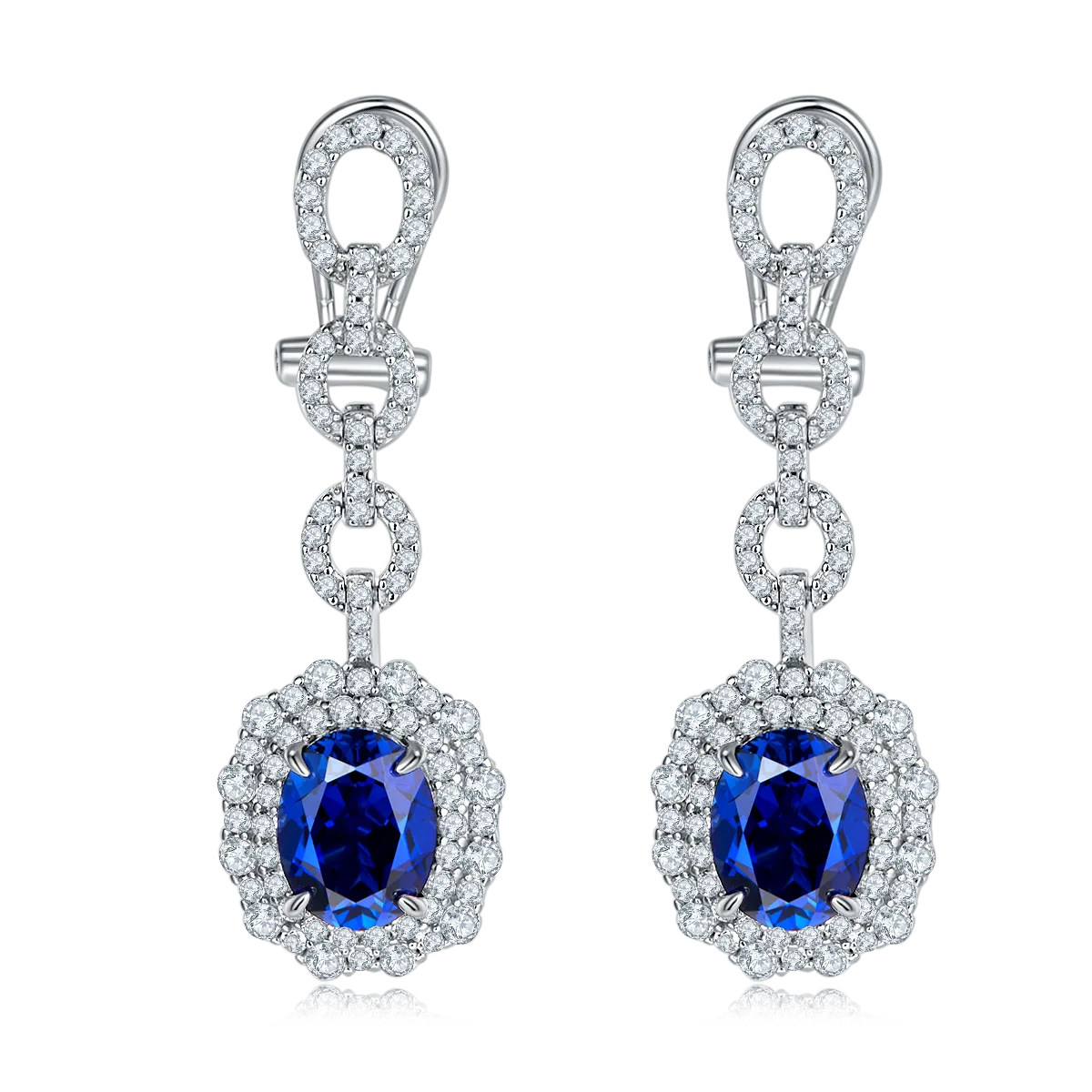 E202320 Oval Lab-Grown Gemstone S925 White-Gold-Plated Silver Earrings 4.0CT