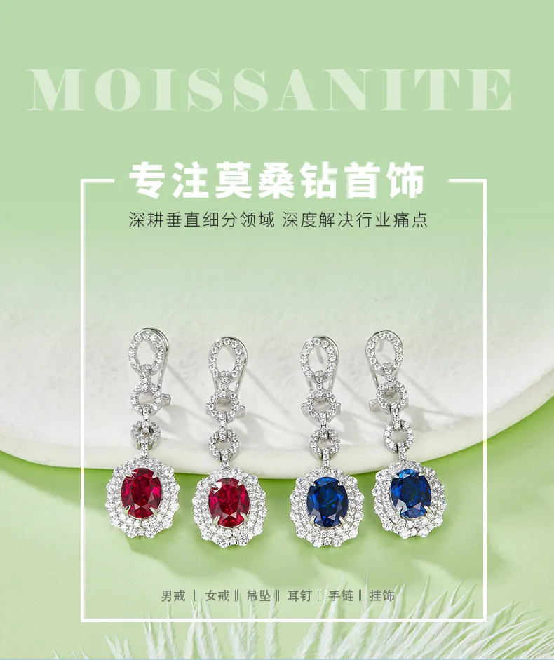 E202320 Oval Lab-Grown Gemstone S925 White-Gold-Plated Silver Earrings 4.0CT det
