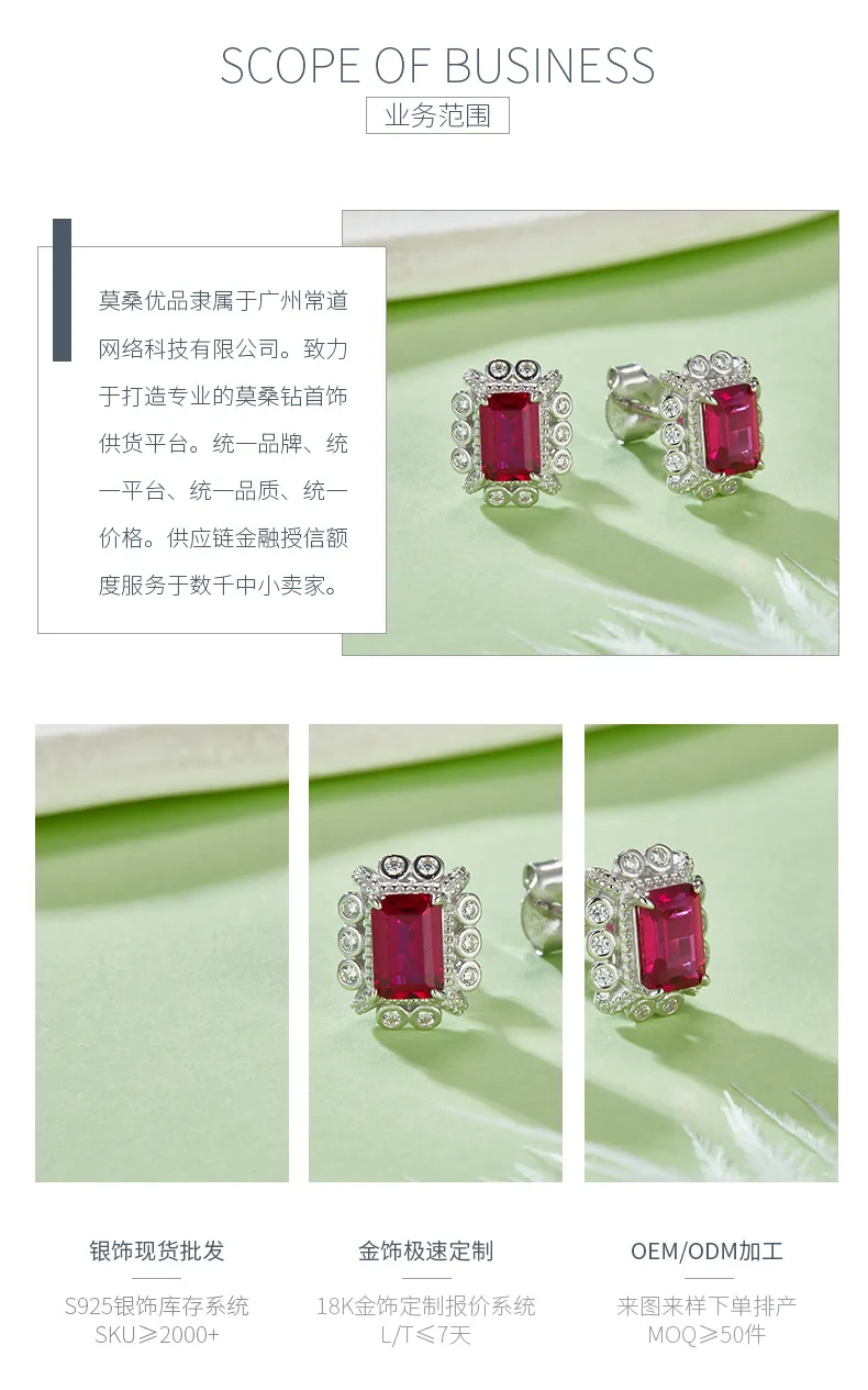 E1628R Rectangle Lab-Grown Ruby S925 White-Gold-Plated Silver Earrings 1.6CT det